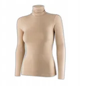 Koszulki i topy damskie - LS1627W Koszulka damska z golfem COMFORT MERINO beżowy L - miniaturka - grafika 1