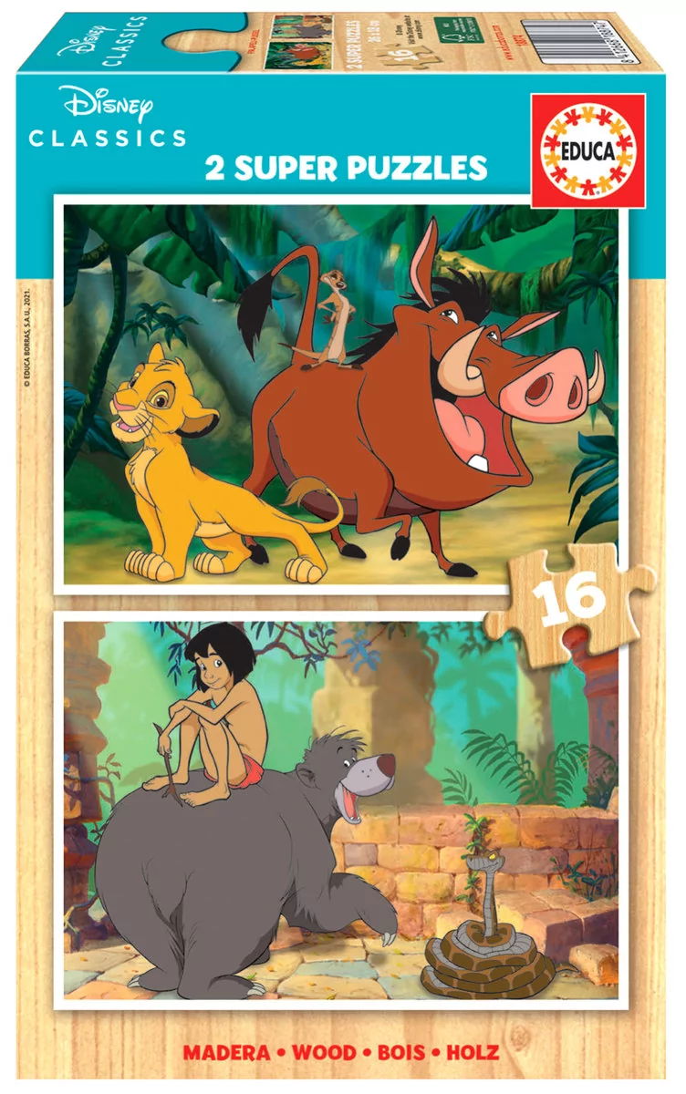 G3 Puzzle 2x16 Król Lew/Księga dżungli drewniane)