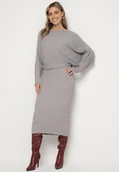 Komplety damskie - Szary Prążkowany Komplet z Wiskozą Góra o Kroju Nietoperza Spódnica z Gumką w Pasie Zortia - miniaturka - grafika 1