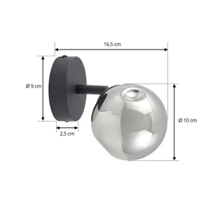 Lindby kinkiet Valentina, szary/czarny, szkło, Ø 10 cm - Lampy ścienne - miniaturka - grafika 1