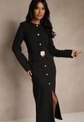 Sukienki - Czarna Taliowana Sukienka z Eleganckimi Guzikami i Metaliczną Klamrą Espedia - miniaturka - grafika 1