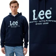 Bluzy męskie - Lee LOGO HOODIE Emperor Navy GRANATOWA BLUZA Z KAPTUREM KANGURKA XL - miniaturka - grafika 1