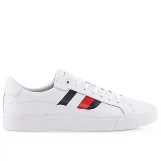 Buty sportowe męskie - Buty Tommy Hilfiger Signature Detailing Leather Trainers FM0FM04140-YBR - białe - grafika 1