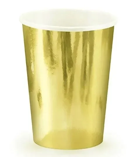 Kubki papierowe złote 250 ml 6 szt urodziny metaliczne kubeczki panieński