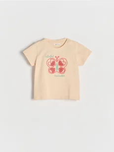 Reserved - T-shirt z haftem - beżowy - Bluzki dla niemowląt - miniaturka - grafika 1