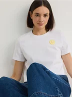 Koszulki i topy damskie - Reserved - T-shirt z drobnym haftem - złamana biel - miniaturka - grafika 1