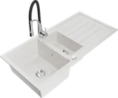 Zlewozmywaki z baterią - Mexen Andres zlewozmywak granitowy 1,5-komorowy z ociekaczem i baterią kuchenną Aster, biały - 6515-20-73450-07 - miniaturka - grafika 1