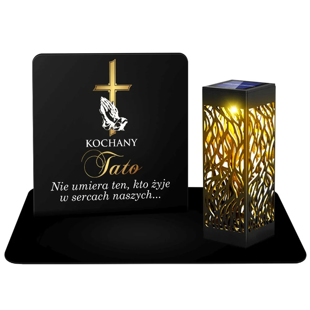Metalowy Znicz Solarny LED dla taty Lampion na Grób Cmentarz Nagrobny Ciężki Duży