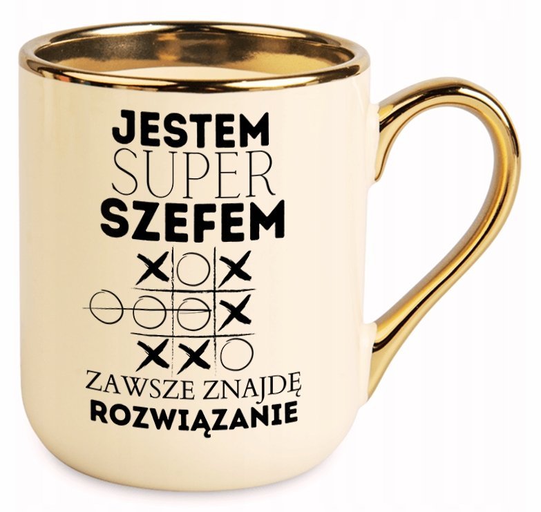 KUBEK ZŁOTY PREZENT DLA SZEFA ŚMIESZNY ZABAWNY NA URODZINY IMIENINY 40 50