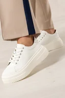 Półbuty damskie - Białe sneakersy skórzane damskie Sergio Leone na platformie sznurowane SP-101-CA - miniaturka - grafika 1