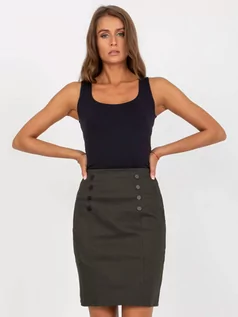 Spódnice - Spódnica ołówkowa khaki elegancki długość mini guziki suwak - grafika 1