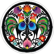 Szkolne artykuły papiernicze - Naklejka okrągła koguty łowickie - miniaturka - grafika 1