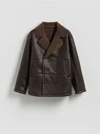 Moda i Uroda OUTLET - Reserved - Kurtka sherpa z kołnierzem - ciemnobrązowy - miniaturka - grafika 1