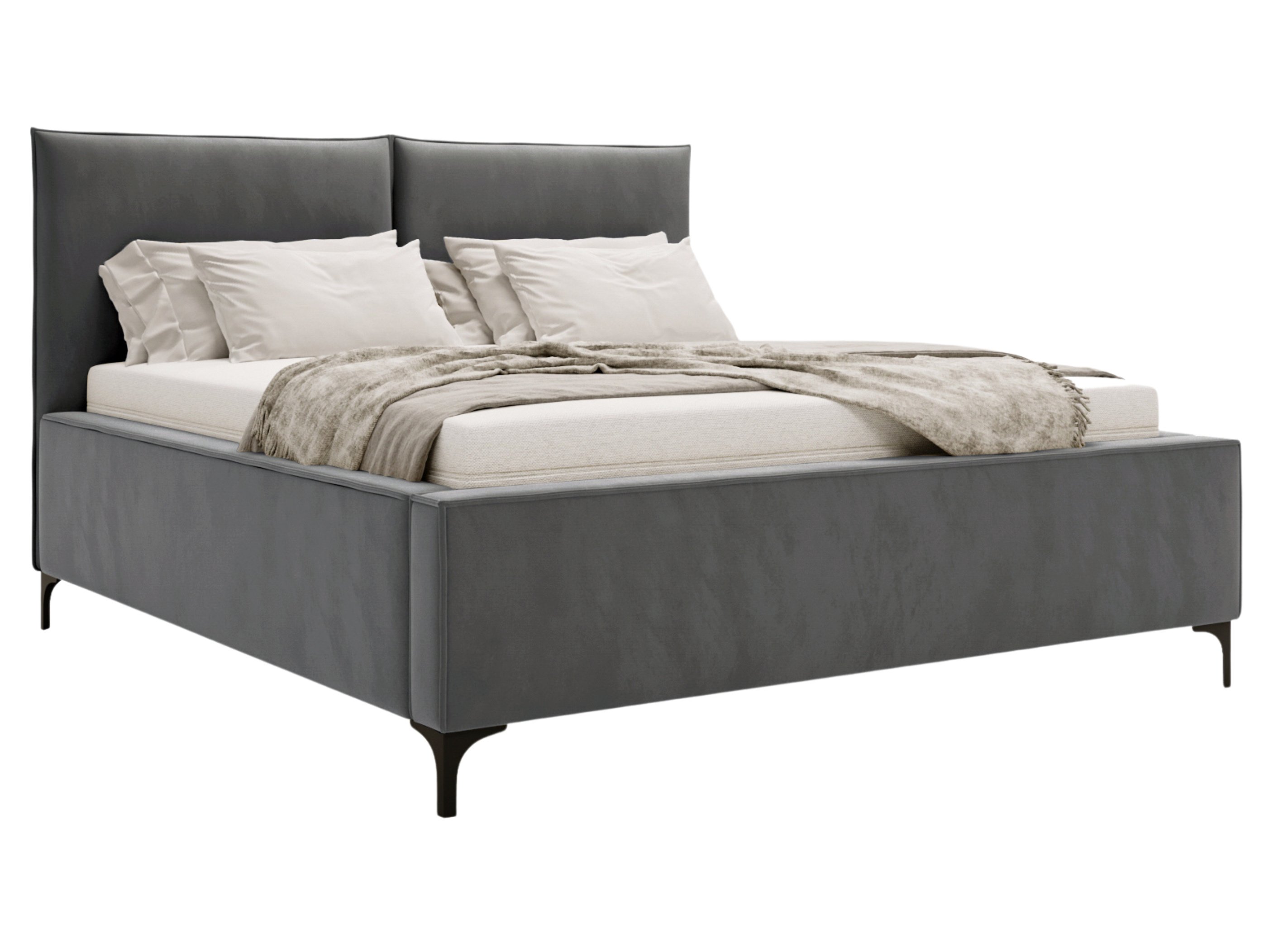 Meble Besilio Stylowe łóżko tapicerowane 120x200 Lion - metalowa rama i podstawa łóżka - aksamitna tkanina - szary