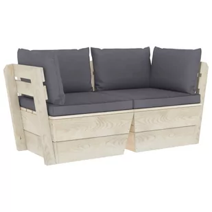 vidaXL Ogrodowa sofa 2-osobowa z palet, z poduszkami, drewno świerkowe - Sofy ogrodowe - miniaturka - grafika 1
