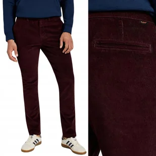 Lee SLIM CHINO Dark Red BORDOWE SZTRUKSOWE ZWĘŻANE CHINOSY W32 L32 - Spodnie męskie - miniaturka - grafika 1