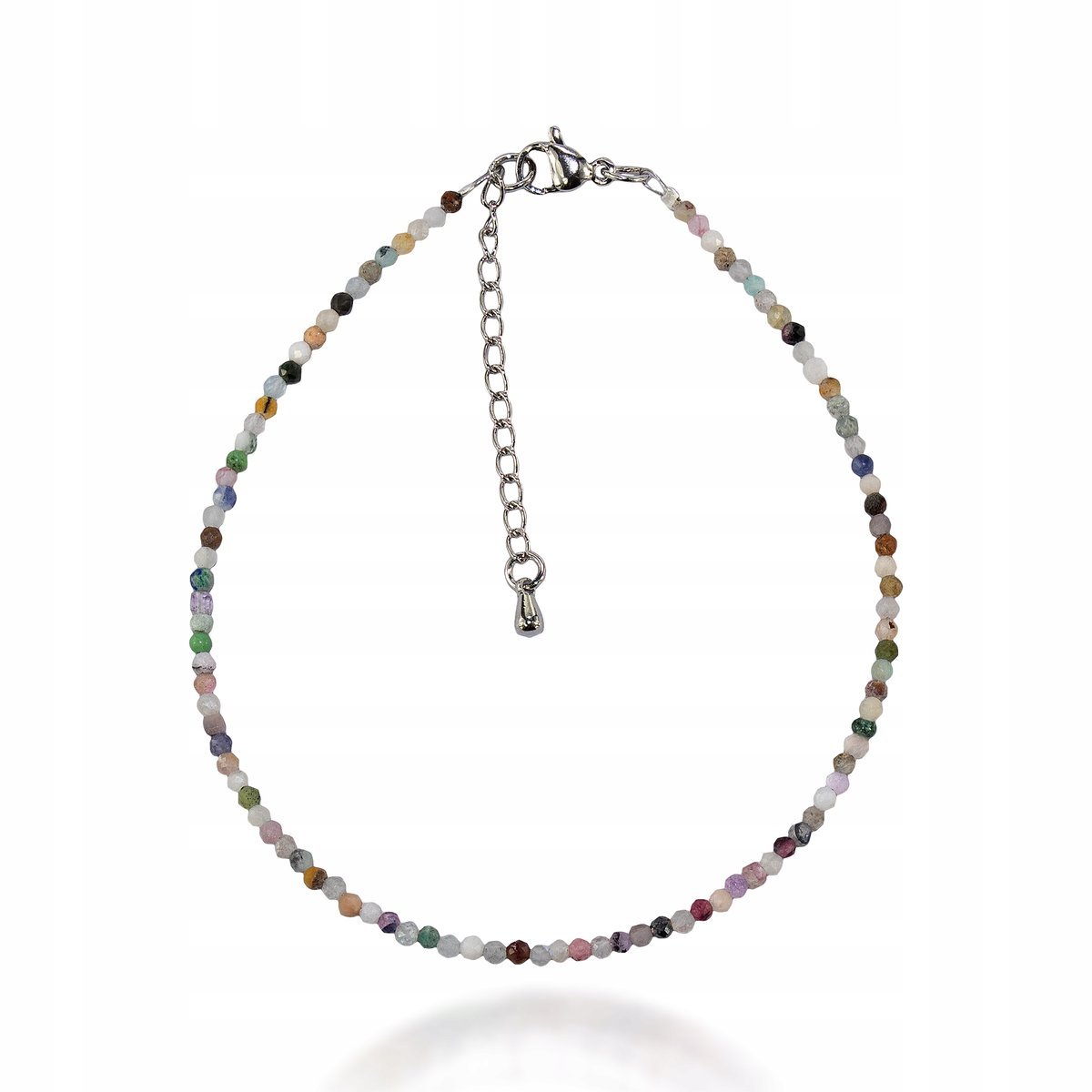 Bransoletka na nogę mix naturalnych kamieni 2 mm dł 23cm z przedłużką