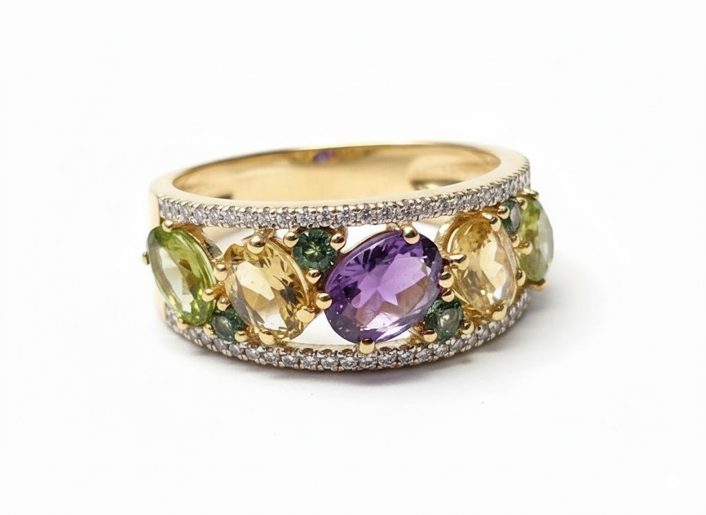 Złoty pierścionek z kamieniami szlachetnymi Verona (rozmiar 19)