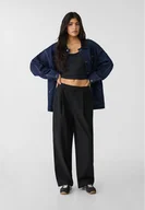 Spodnie damskie - Stradivarius Eleganckie spodnie baggy z zakładkami Czarny 42 - miniaturka - grafika 1