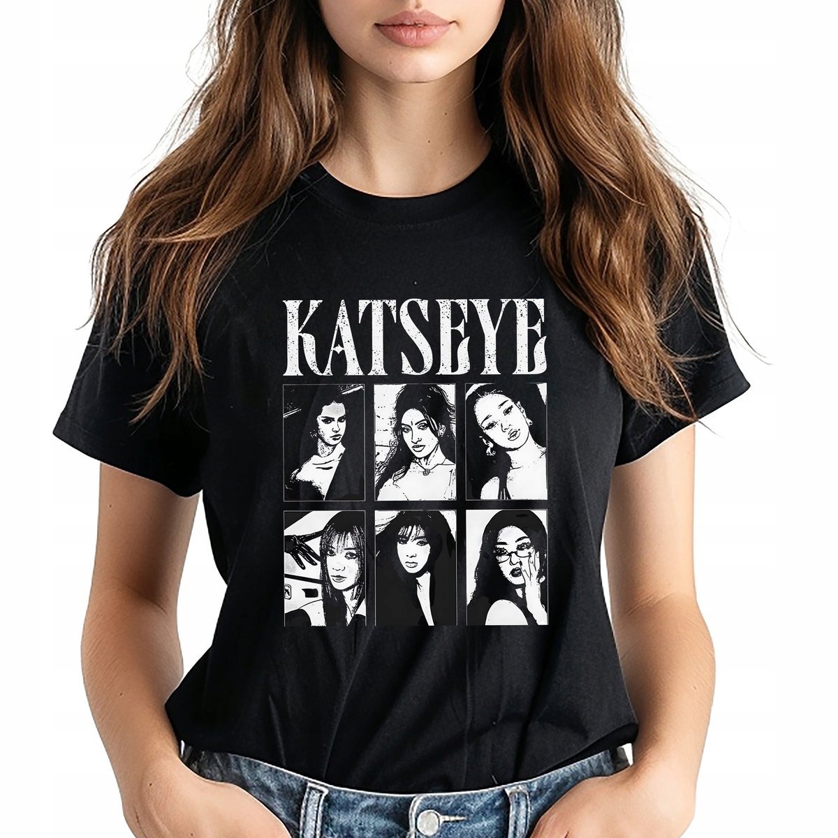 Koszulka Damska T-shirt Czarny KATSEYE Muzyka K-pop Na Prezent Rozm M Wzory