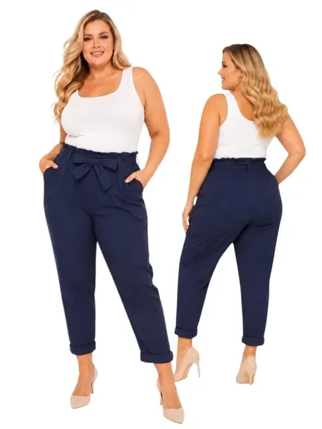 Eleganckie Spodnie Damskie Cygaretki Kokarda Wiskoza Wygodne 48 50 4XL 5XL