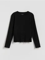 Bluzki dla dziewczynek - Reserved - Bluzka z falbanką - czarny - miniaturka - grafika 1