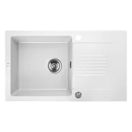 Zlewozmywaki - Zlewozmywak Granitowy 1-komorowy Laveo Celia 44x76cm z ociekaczem Biały - miniaturka - grafika 1