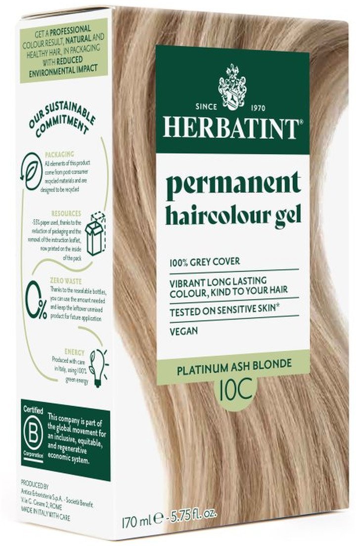 Herbatint Trwała Ziołowa farba do włosów 170ml Platynowy Popielaty Blond 10C