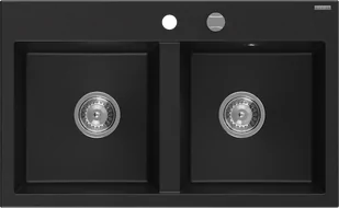 Mexen Hektor zlewozmywak granitowy 2-komorowy 800 x 490 mm, czarny, syfon chrom - 6521802000-77 - Zlewozmywaki - miniaturka - grafika 1