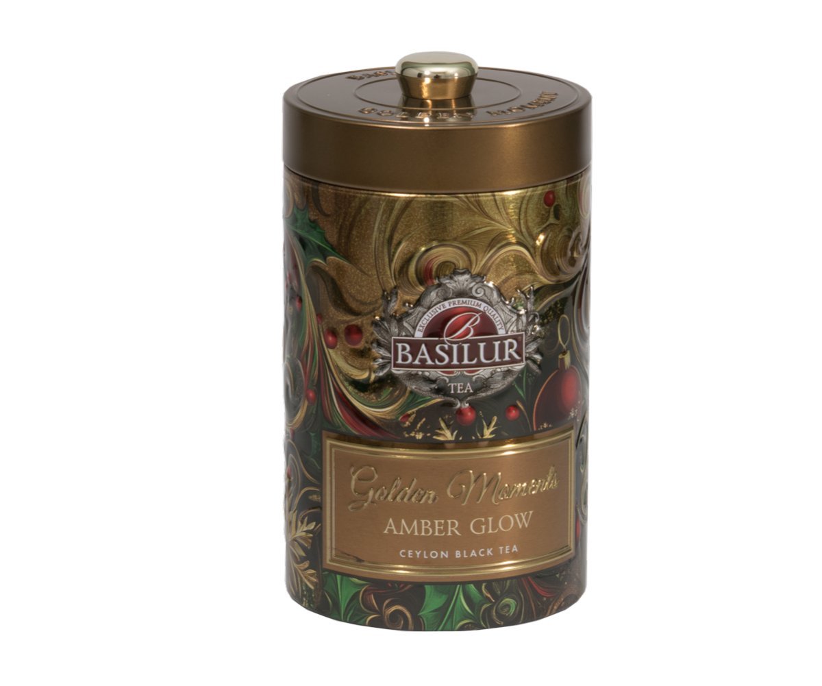 Basilur GOLDEN MOMENT AMBER GLOW herbata czarna CZEKOLADA WIŚNIA ŚMIETANKA liściasta w puszce - 100 g