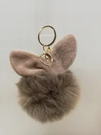 Breloki - Brelok Futro Pompon Uszy Królik Beżowy Do Auta - miniaturka - grafika 1