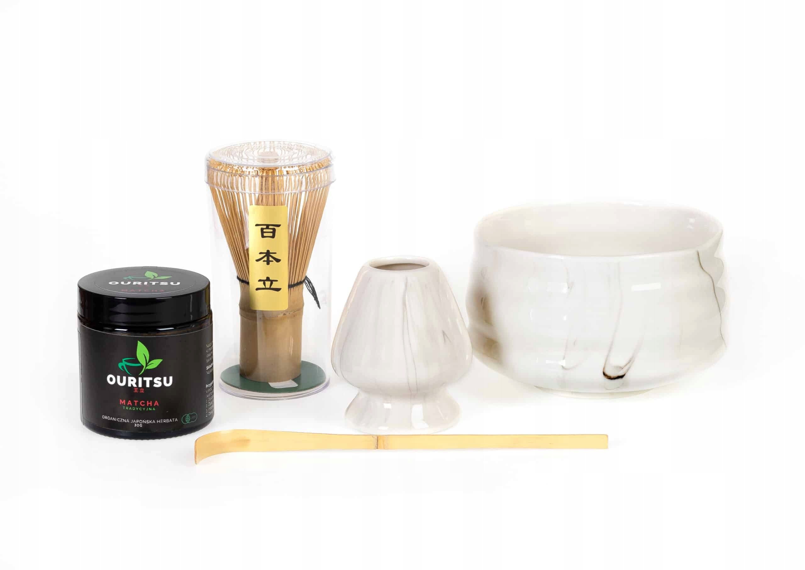 Zestaw prezentowy do herbaty matcha czarka miotełka podstawka łyżeczka