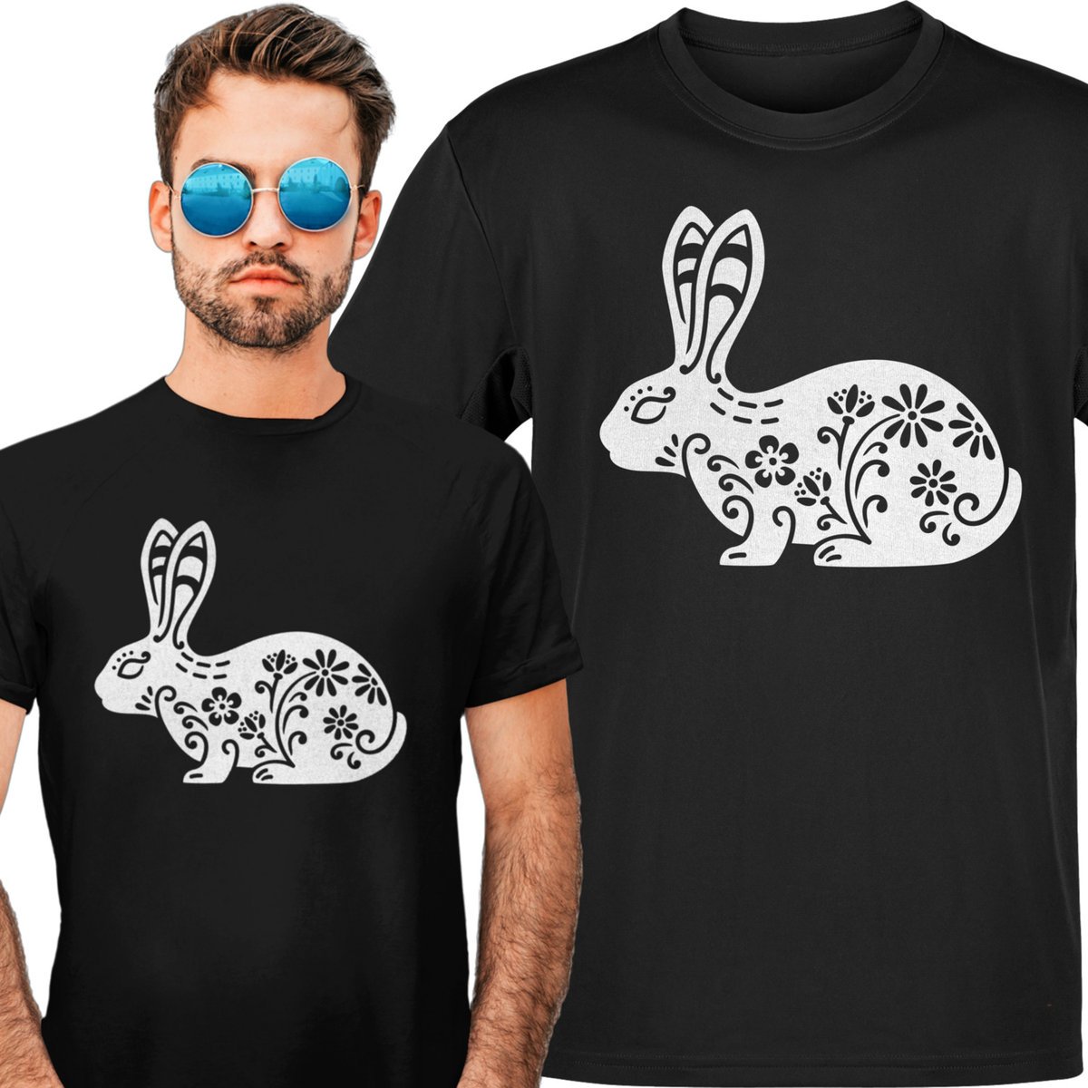 Koszulka męska Królik Zając Wiosna Kwiaty XXL