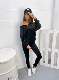 KOMPLET DRES WELUROWY MIELCZARKOWSKI BLUZA + LEGGINSY POLSKI PRODUKT  - CZARNY - Bluzki damskie - miniaturka - grafika 1