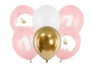Balony Roczek Baby pink 30cm 6szt - PartyDeco - Baby shower i roczek - miniaturka - grafika 1