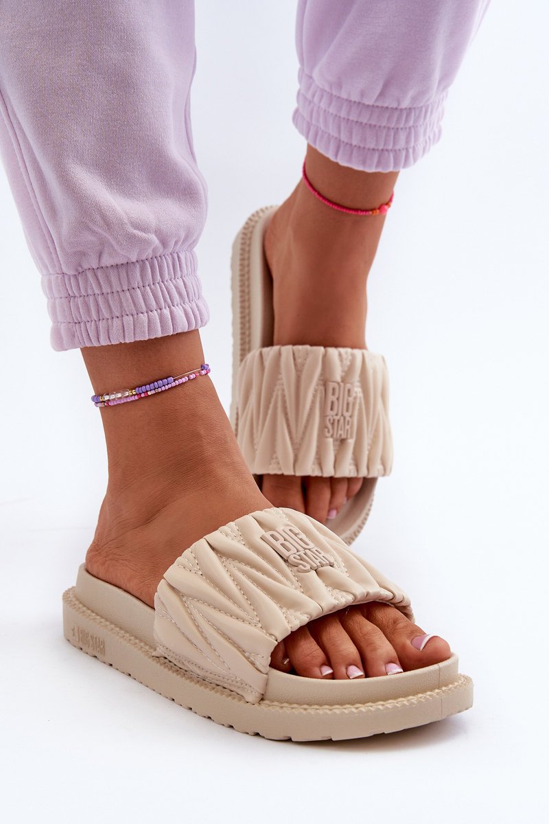 Klapki Damskie Na Platformie Big Star NN274A746 Beżowe-37