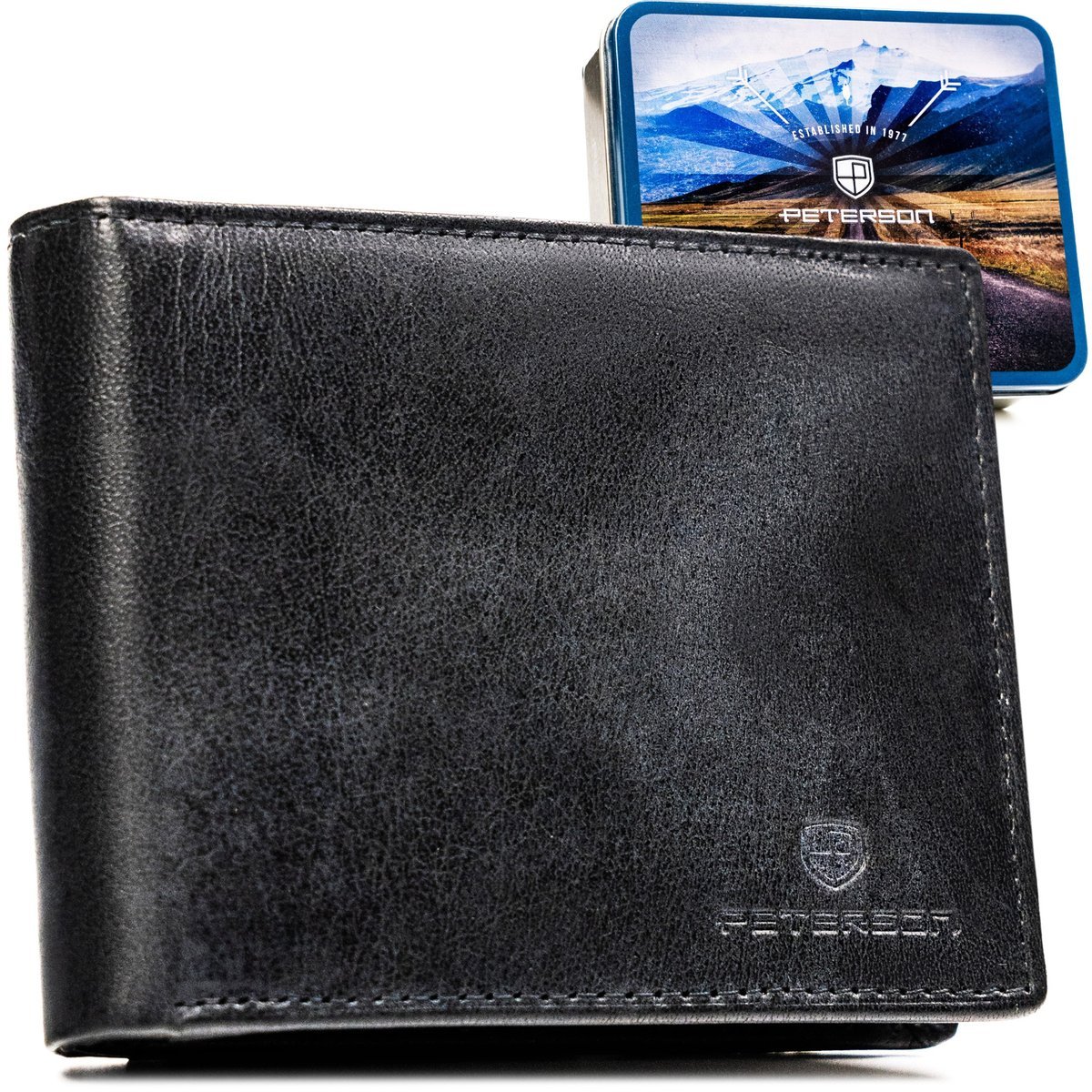 Czarny portfel męski skórzany PETERSON duży bez zapięcia rfid rozbudowany na karty elegancki