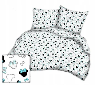 pościel bawełna lux 160x200 + 2 poszewka B 255-5 miki kokardy turkus- białe - Pościel pościel bawełna lux 160x200 + 2 poszewka B 255-5 miki kokardy turkus- białe - Pościel - miniaturka - grafika 1