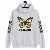 Bluzy damskie - Bluza Szara Damska Kaptur Freedom Butterfly - L - miniaturka - grafika 1
