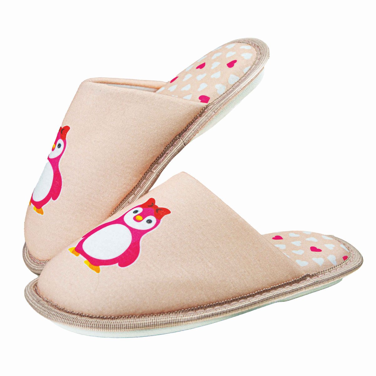 Kapcie dziecięce laczki Pingwin różowe wygodne wsuwane 30