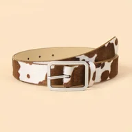 Paski - TEMU Damski matowy srebrny pasek z prostokątną klamrą z PU skóry z panterką i złotym wykończeniem - idealny do sukien, i codziennych stylizacji - miniaturka - grafika 1