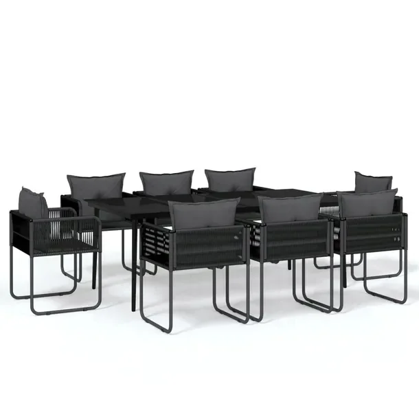 Zestaw jadalniany ogrodowy, czarny, stal/szkło/rattan PE, 200x100x74 cm, 8