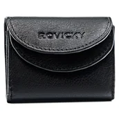 Portfele - Mały czarny portfel damski ROVICKY portfelik na gotówkę skóra naturalna elegancki na prezent - miniaturka - grafika 1