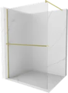Ścianki i drzwi prysznicowe - Mexen Kioto+ ścianka prysznicowa z półką Walk-in 130 x 200 cm, prążki, złota szczotkowana - 800-130-121-55-09 - miniaturka - grafika 1
