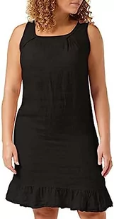 Bonateks, Sukienka z falbankami średniej długości, okrągłym kołnierzem i fałdami z przodu, 100% len, rozmiar DE: 42 rozmiar US: XL, czarna - wyprodukowano we Włoszech, czarny, 42 - Sukienki - miniaturka - grafika 1
