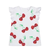 Bluzki dla niemowląt - Bluzka z ozdobnymi rękawkami dla dziecka do 2 lat, z wiśniami, biała - miniaturka - grafika 1