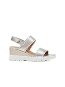 Sandały damskie - Geox Skórzane sandały "Spherica EC6" w kolorze srebrnym na koturnie - miniaturka - grafika 1