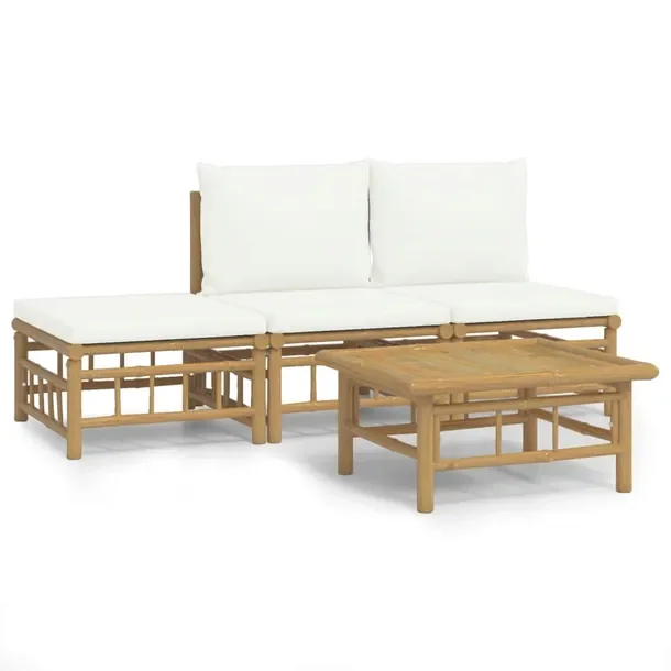 Zestaw Wypoczynkowy do Ogrodu z Bambusa: Sofa, Stół, Podnóżek, Poduszki