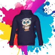 Bluzy dla dziewczynek - Bluza dziecięca typu kangurka z kapturem w kolorze granatowym z nadrukiem sowa 4 lata - miniaturka - grafika 1
