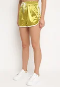 Spodenki damskie - Żółte Szorty z Wysokim Stanem z Gumką w Pasie i Lampasami Timakella - miniaturka - grafika 1